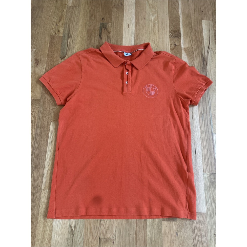 BMW Shirt Men's XL Extra Large Orange Polo Short Sleeve‎ Cotton Cars Logo